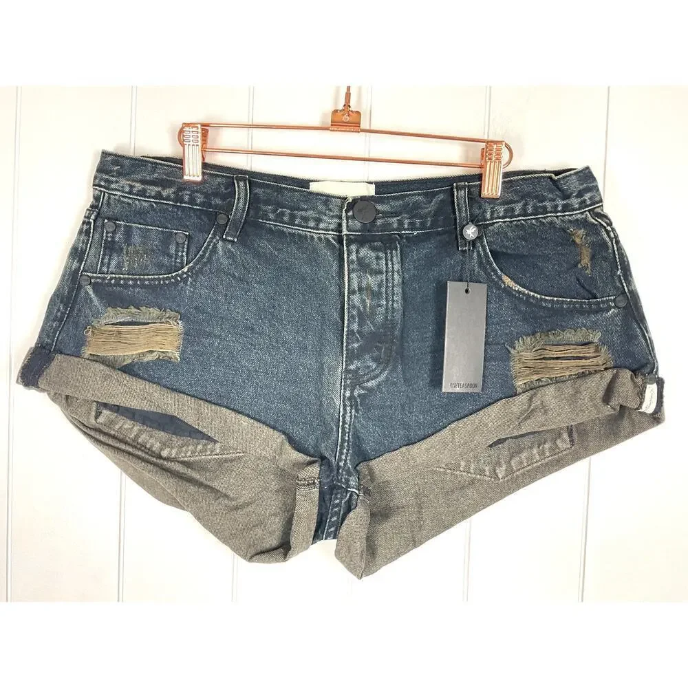One Teaspoon Black Fox Bandit Dark Wash Denim Shorts NWT Size 31